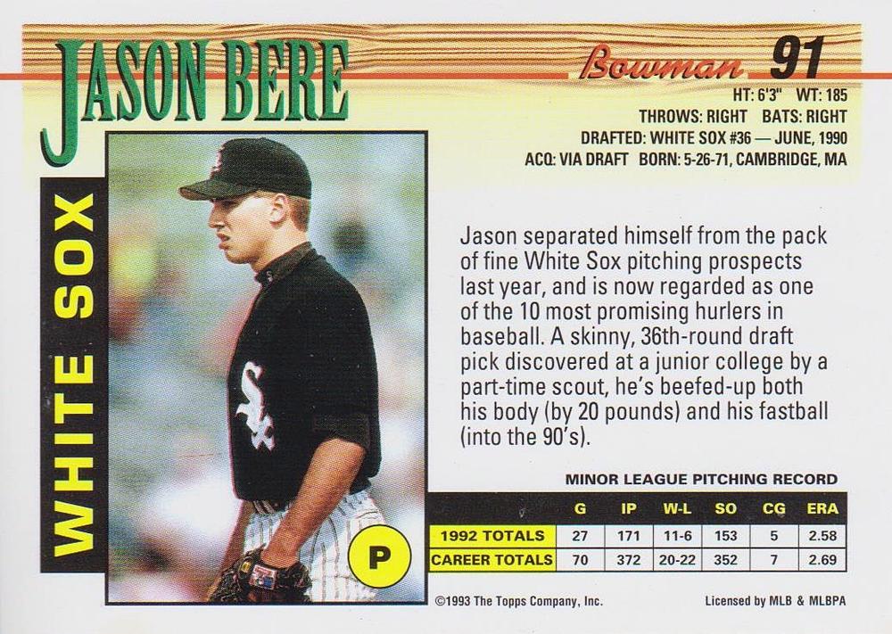 Jason Bere  baseball card collectible - Main Image 2
