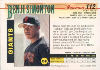 Benji Simonton  baseball card collectible - Main Image 2