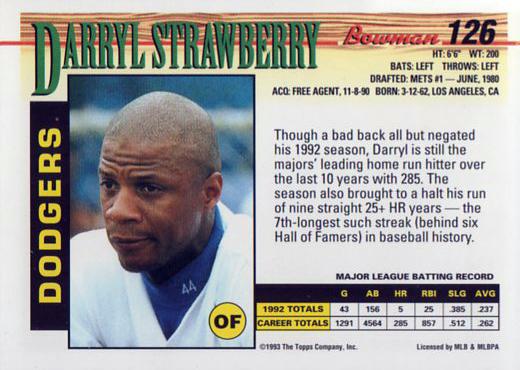 Darryl Strawberry  baseball card collectible - Main Image 2