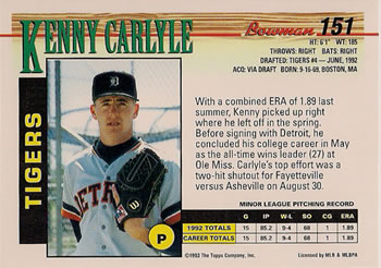 Kenny Carlyle  baseball card collectible - Main Image 2