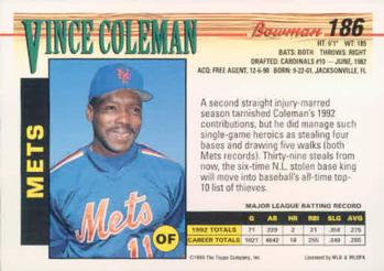 Vince Coleman  baseball card collectible - Main Image 2