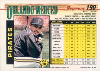 Orlando Merced  baseball card collectible - Main Image 2