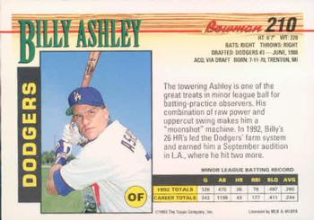 Billy Ashley  baseball card collectible - Main Image 2
