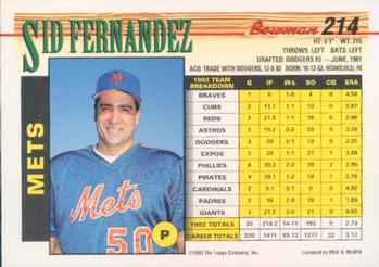 Sid Fernandez  baseball card collectible - Main Image 2