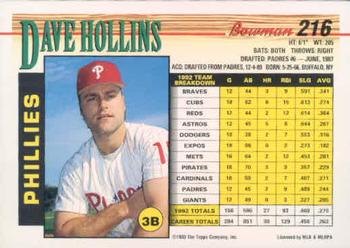 Dave Hollins  baseball card collectible - Main Image 2
