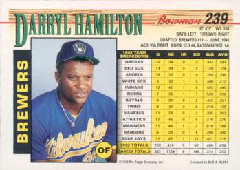 Darryl Hamilton  baseball card collectible - Main Image 2