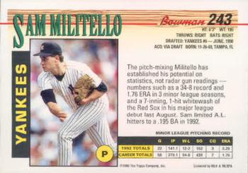 Sam Militello  baseball card collectible - Main Image 2