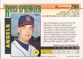 Russ Springer  baseball card collectible - Main Image 2
