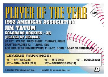 Jim Tatum  baseball card collectible - Main Image 2