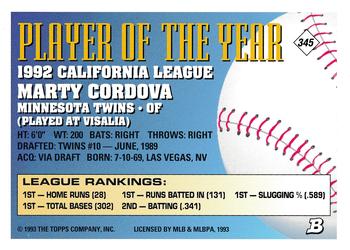 Marty Cordova  baseball card collectible - Main Image 2