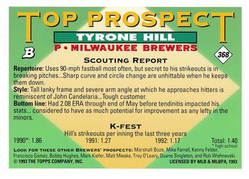 Tyrone Hill  baseball card collectible - Main Image 2