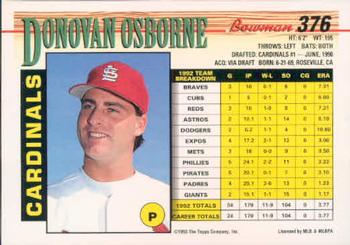 Donovan Osborne  baseball card collectible - Main Image 2