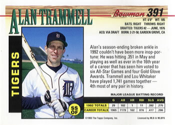 Alan Trammell  baseball card collectible - Main Image 2
