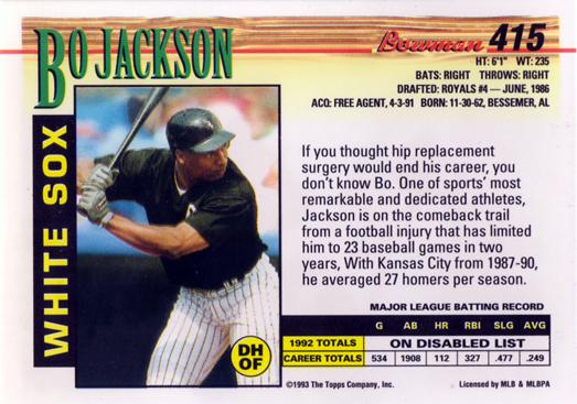 Bo Jackson  baseball card collectible - Main Image 2