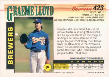 Graeme Lloyd  baseball card collectible - Main Image 2