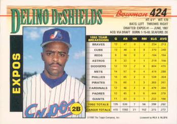 Delino DeShields  baseball card collectible - Main Image 2