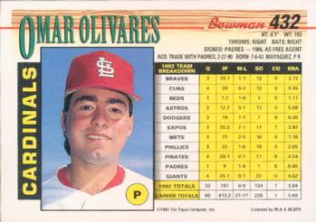Omar Olivares  baseball card collectible - Main Image 2