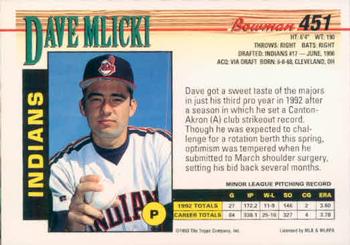 Dave Mlicki  baseball card collectible - Main Image 2
