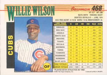 Willie Wilson  baseball card collectible - Main Image 2