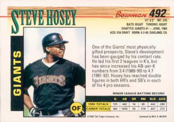 Steve Hosey  baseball card collectible - Main Image 2