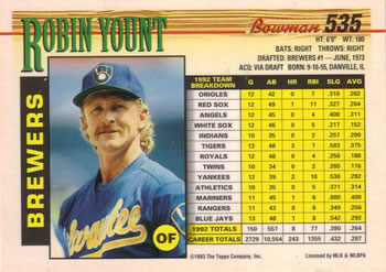 Robin Yount  baseball card collectible - Main Image 2