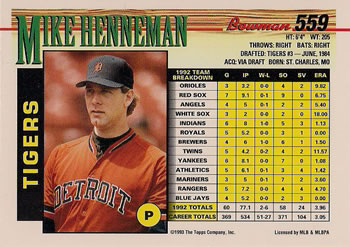 Mike Henneman  baseball card collectible - Main Image 2