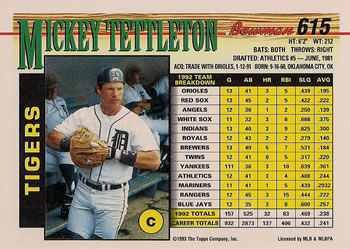 Mickey Tettleton  baseball card collectible - Main Image 2