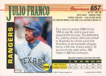 Julio Franco  baseball card collectible - Main Image 2