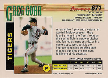 Greg Gohr  baseball card collectible - Main Image 2