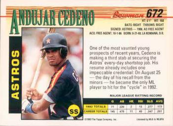 Andujar Cedeno  baseball card collectible - Main Image 2
