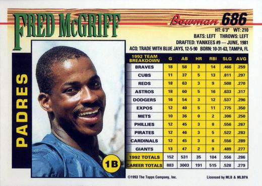 Fred McGriff  baseball card collectible - Main Image 2