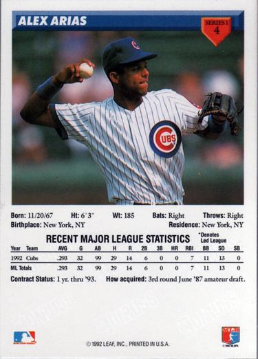 Alex Arias  baseball card collectible - Main Image 2