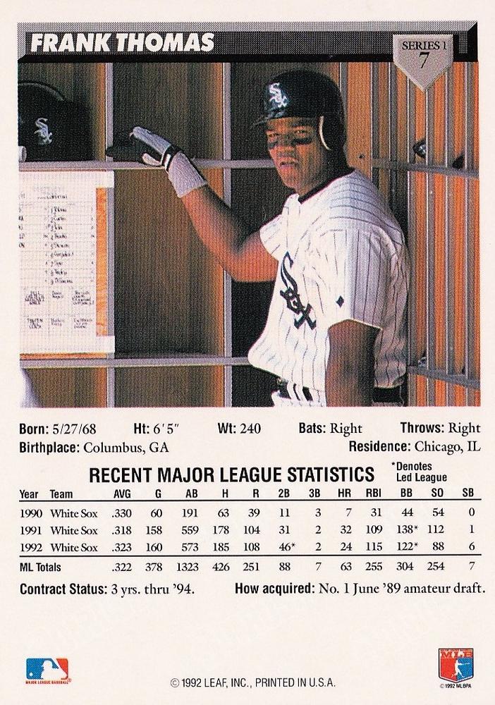 Frank Thomas  baseball card collectible - Main Image 2