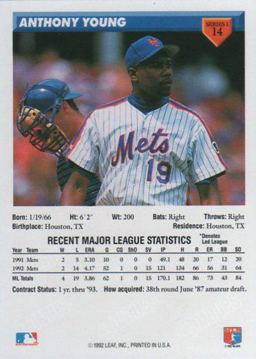 Anthony Young  baseball card collectible - Main Image 2