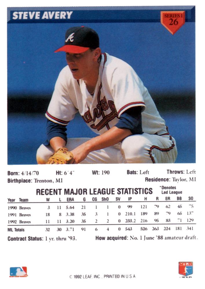 Steve Avery  baseball card collectible - Main Image 2