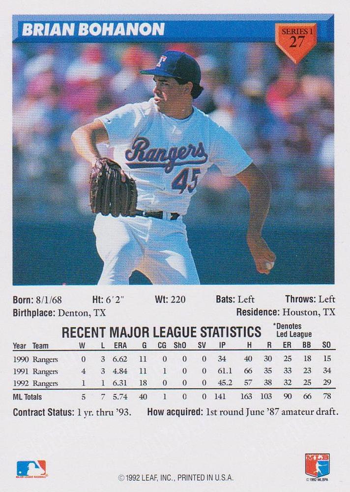 Brian Bohanon  baseball card collectible - Main Image 2