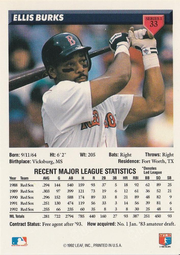 Ellis Burks  baseball card collectible - Main Image 2