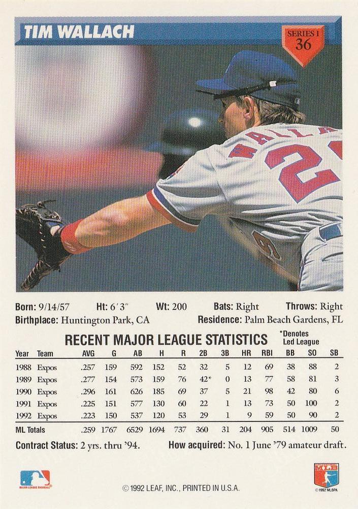 Tim Wallach  baseball card collectible - Main Image 2