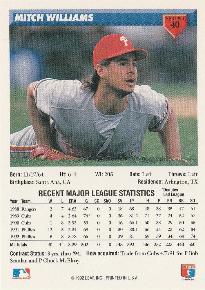 Mitch Williams  baseball card collectible - Main Image 2