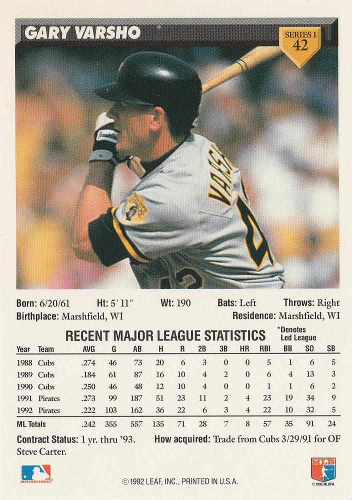 Gary Varsho  baseball card collectible - Main Image 2