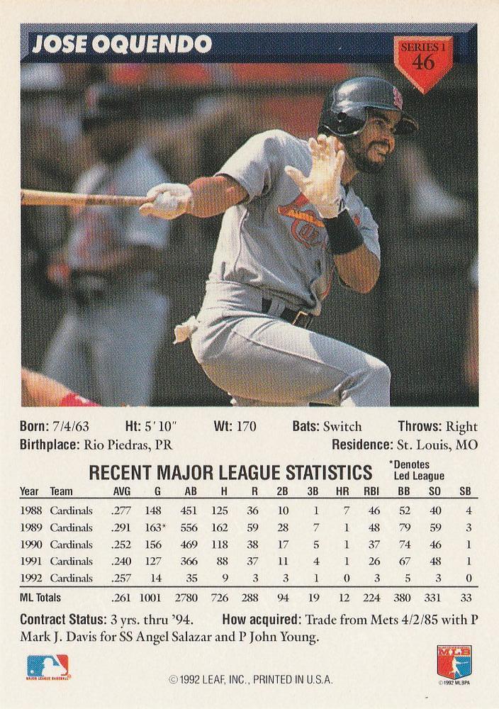 Jose Oquendo  baseball card collectible - Main Image 2