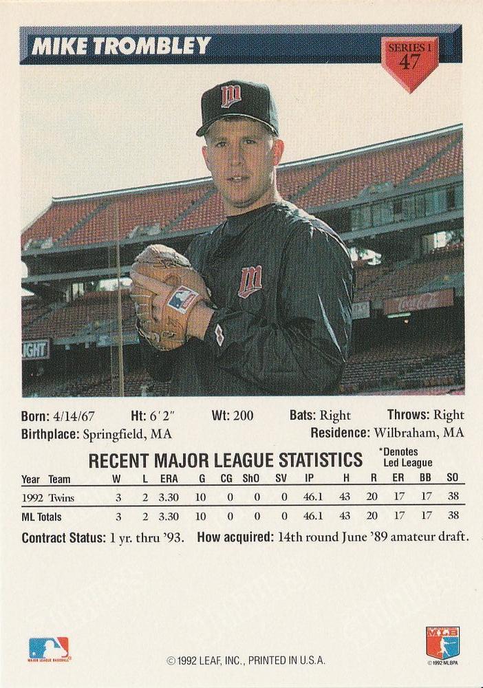 Mike Trombley  baseball card collectible - Main Image 2