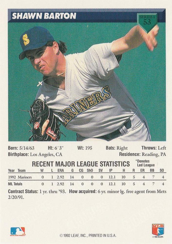 Shawn Barton  baseball card collectible - Main Image 2