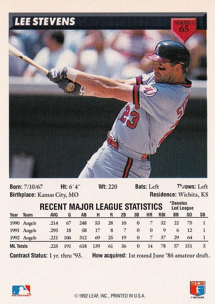 Lee Stevens  baseball card collectible - Main Image 2