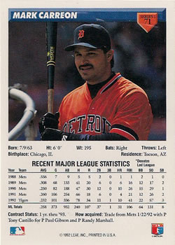 Mark Carreon  baseball card collectible - Main Image 2