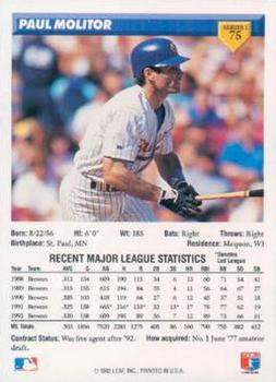 Paul Molitor  baseball card collectible - Main Image 2