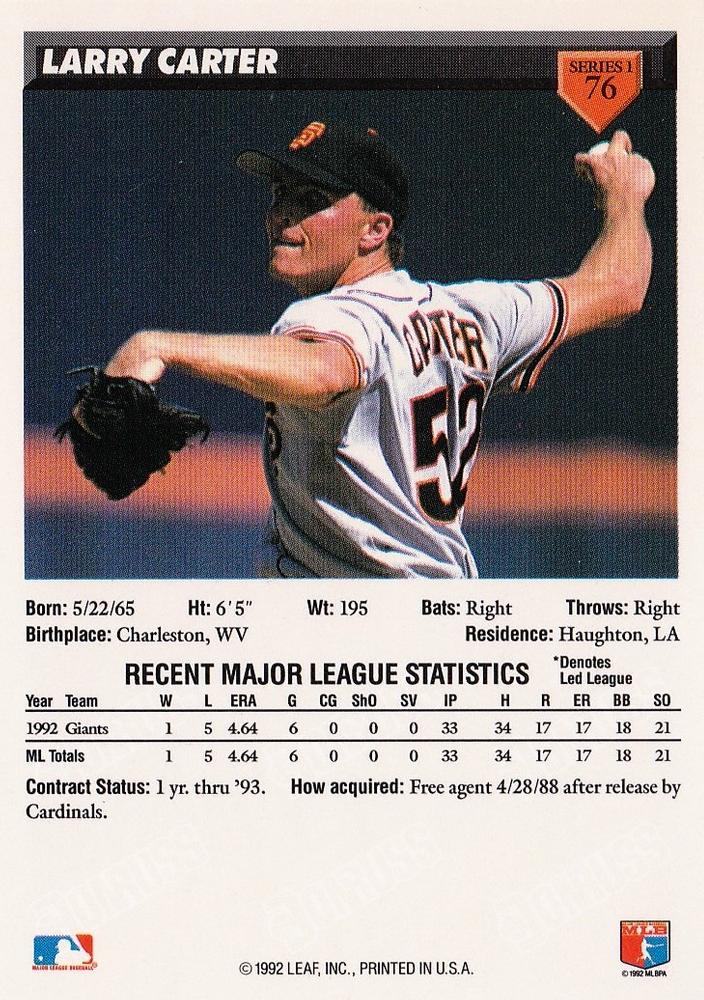 Larry Carter  baseball card collectible - Main Image 2