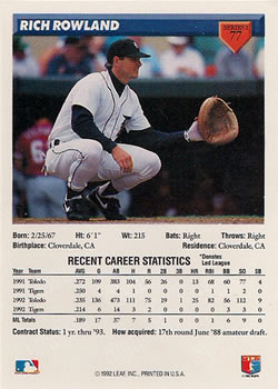 Rich Rowland  baseball card collectible - Main Image 2