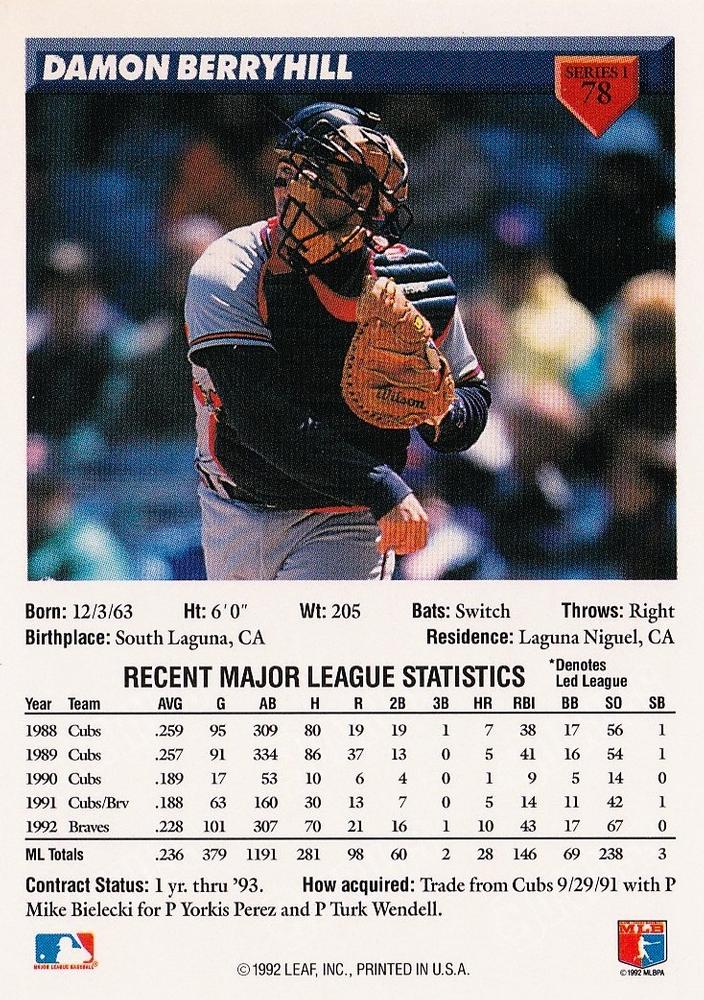 Damon Berryhill  baseball card collectible - Main Image 2