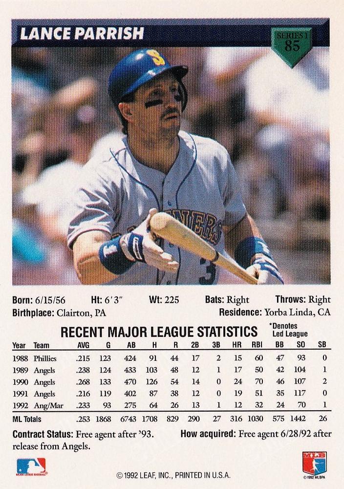 Lance Parrish  baseball card collectible - Main Image 2